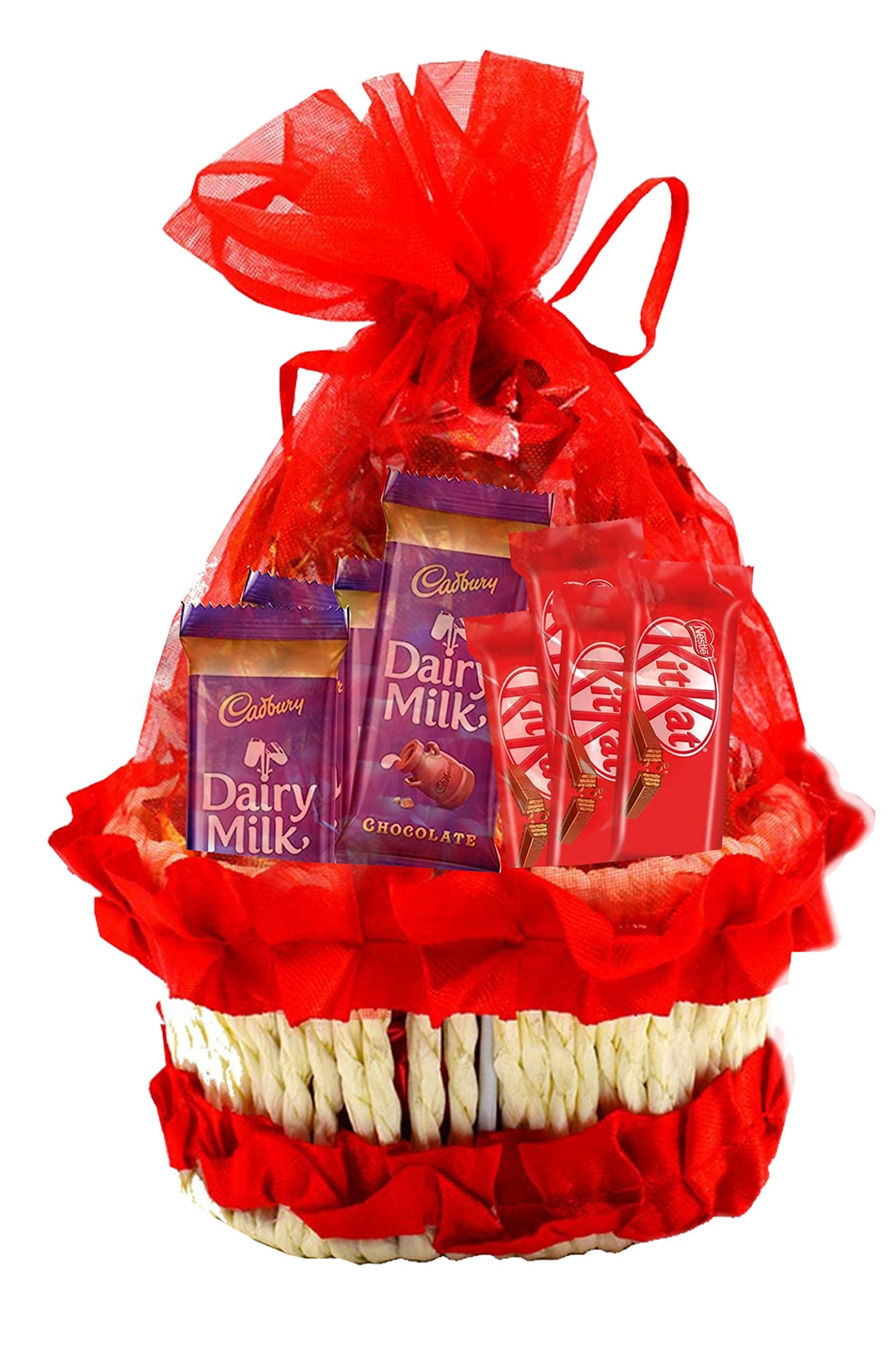 Midiron Chocolate Gift Hamper For Couple/Wife/Girlfriend|Romantic Valentine's Day Gift-Red Basket with Dairy Milk & Kitkat, Artificial Red Rose & Love Card|Chocolate Day Hamper,400 gram