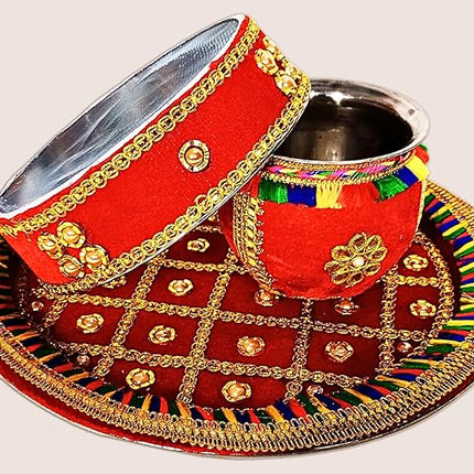 Karwa Chauth Thali Set for Women - Decorated Pooja Thali with Channi, Lota & Vrat Essentials