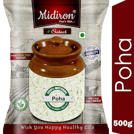 High Fibre Poha – Natural Flattened Rice – Rich in Iron, Fiber & Complex Carbs – Ideal for Healthy Breakfast, Weight Loss & Easy Cooking - Midiron