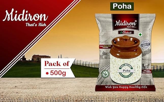 High Fibre Poha – Natural Flattened Rice – Rich in Iron, Fiber & Complex Carbs – Ideal for Healthy Breakfast, Weight Loss & Easy Cooking - Midiron