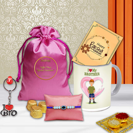 Creative rakhi with mixed materials,Trendy rakhi for fashionable brother,Rakhi with auspicious symbols,Designer rakhi for bhaiya
