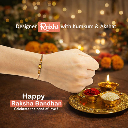 Charming Rakhi Hamper for Bhaiya with Stylish Decorative Thread Craft, Elegant Raksha Bandhan Combo Containing 2 Beautiful Rakhi, Ganpati Murti, Blessing Card, Sacred Tilak Pack - Midiron