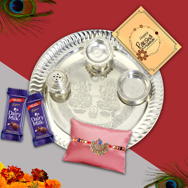 Rakhi with Message Card,Rakhi with Roli Chawal,Silver Rakhi Set
