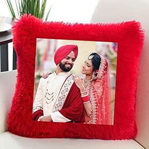 Personalized Red Square Shape Fur Pillow, Square Pillow, Beautiful Pillow
