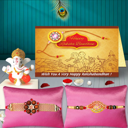 Designer Rakhi Set with Ganesh Idol – Combo of 2 Rakhi for Brother, Indian Raksha Bandhan Gift