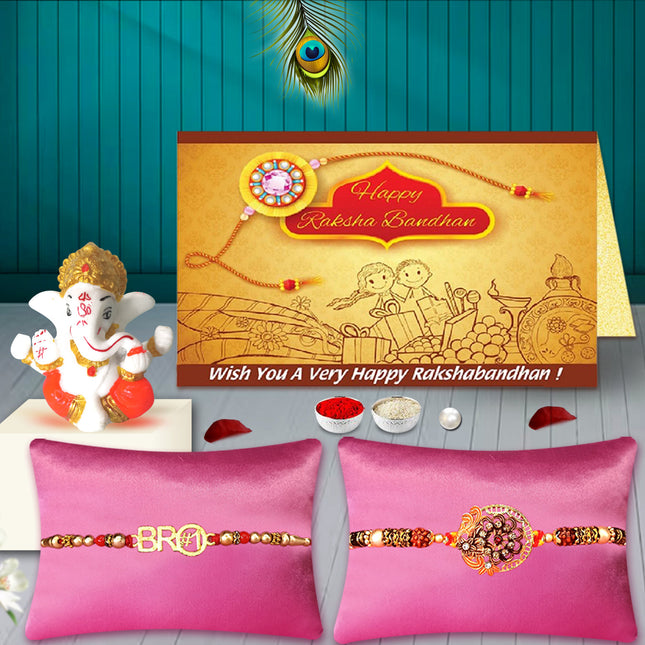 Divine Rakhi Combo with Ganesh Idol – Set of 2 Rakhi Threads for Brother