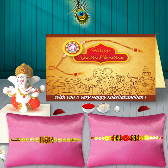 Ganesh Rakhi Set for Brother – Pack of 2 Traditional Rakhi Threads with Ganpati Murti