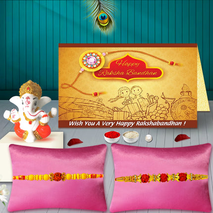 Designer Rakhi Set with Ganesh Idol – Set of 2 Rakhis for Brother, Spiritual Raksha Bandhan Gift