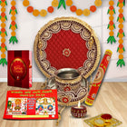 Royal Karwa Chauth Stainless Steel Pooja Thali Set, Designer Karwachauth Thali with Thalpose,  Chalni & Lota, Perfect Festival Puja Accessories