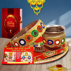 Fancy Karwa Chauth Stainless Steel Thali Set, Beautiful Karwachauth Pooja Thali with Chalni, Lota, Glass & Festival Accessories