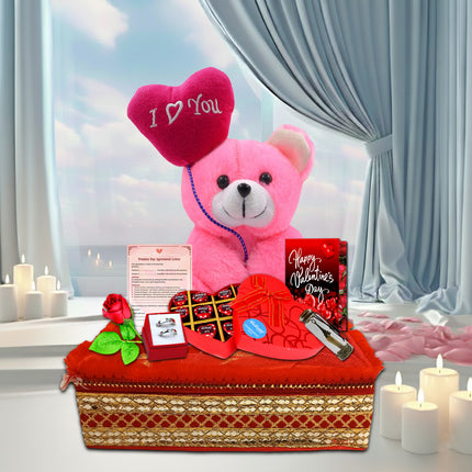Valentine’s Day Gift Hamper for Girlfriend & Wife | Romantic Love Hamper with Chocolates, Rose & Greeting Card | Premium Valentine Gift for Her