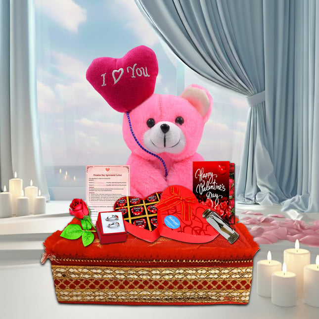 Valentine’s Day Gift Hamper for Girlfriend & Wife | Romantic Love Hamper with Chocolates, Rose & Greeting Card | Premium Valentine Gift for Her