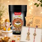 Designer Lumba Rakhi for Bhaiya and Bhabhi with Choco Almond Treat, Ganesh Idol, Beautiful Couple Rakhi Set, Premium Raksha Bandhan Festival Celebration Hamper with Roli Akshat