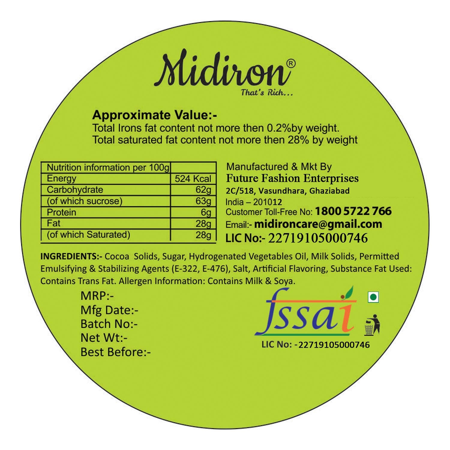 Midiron Fssai Number