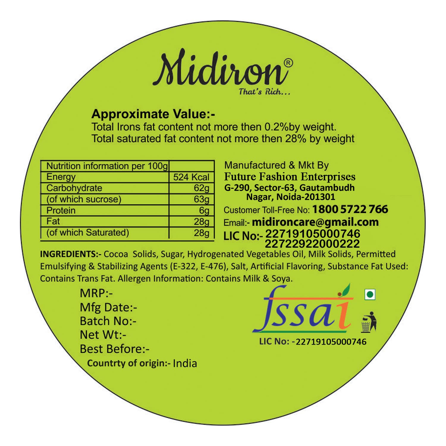 Midiron_Fssai Number