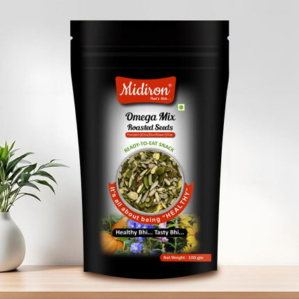 Omega Mix Roasted Seeds (100g) – Healthy Superfood Blend for Heart Health, Weight Loss & Energy – Rich in Omega-3, Fiber, Protein & Antioxidants - Midiron