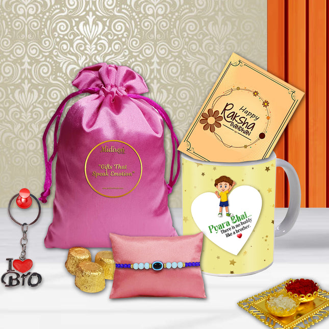 Hand-tied rakhi with designer look,Designer rakhi with artistic flair,Rakhi with double thread style,Premium rakhi with ethnic art
