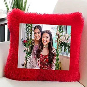 Personalized Red Square Shape Fur Pillow, Square Pillow, Beautiful Pillow
