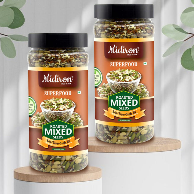 Roasted Mix Seeds - 6-in-1 Super Seeds Mix (250g) - High-Protein, Fiber-Rich Snack for Weight Loss, Energy Boost & Digestive Health - Midiron