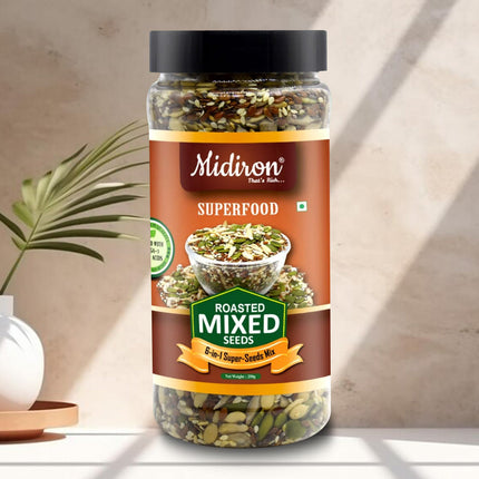 Roasted Mix Seeds - 6-in-1 Super Seeds Blend - Rich in Protein, Fiber, Omega-3 & Antioxidants - Midiron