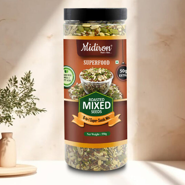 Roasted Mix Seeds - 6-in-1 Super Seeds Blend - Ideal for Weight Loss, Heart Health, Energy Boost & Digestion (550g) - Midiron
