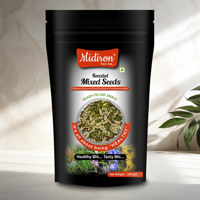 Superfood Roasted Mix Seeds - Healthy Snack Blend Rich in Protein, Fiber, Antioxidants & Omega-3 - Midiron