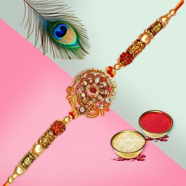 Elegant handmade rakhi gift,Classy rakhi with gold detailing, Fancy rakhi for stylish brother
