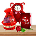 Valentine's Day Romantic Gift for Couple with Chocolates, Red Teddy, Rose & Card Combo