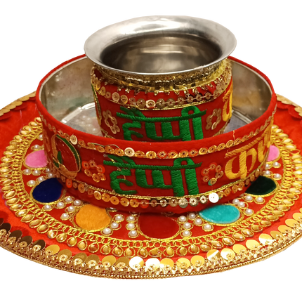 traditional karwa chauth thali with glass
karwa chauth pooja thali full set stainless steel
beautiful karwa chauth pooja thali for rituals
antique karwa chauth thali for married women