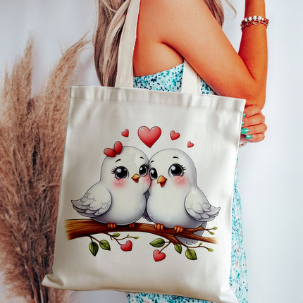 Tote bag with cartoon birds design held by a person
versatile tote bag for women
eco friendly canvas tote bag