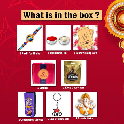 Rakhi Combo Gift Box - Rakhi With Roli Chawal, Gift Set For Brother, Rakhi Celebration Box
