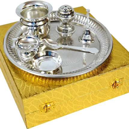 Silver Karwa Chauth Pooja Thali Set - Beautiful Ahoi Ashtami Festival Pooja Thali Set