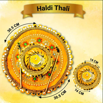 Decorative Platter with Bowls for Haldi Function, Blessed Haldi Function Thali- Steel  Haldi Thali