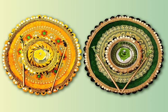 Wedding Mehndi thali
Traditional Mehndi thali
Mehndi ceremony thali
Mehndi pooja thali
Mehndi ritual thali