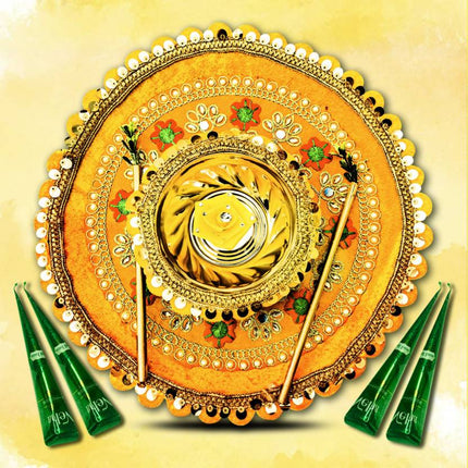 Wedding thali set
Haldi ceremony decor
Pooja thali set for Haldi
Haldi ceremony essentials
Wedding ritual accessories
Haldi pooja celebration