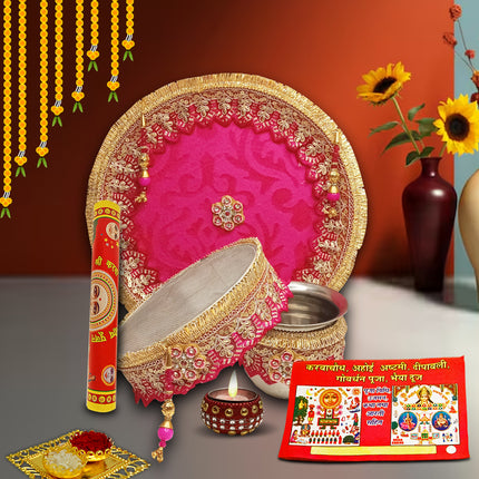 ethnic karwa chauth thali for ladies
elegant karwa chauth pooja thali
fancy karwa chauth thali
royal karwa chauth pooja thali set