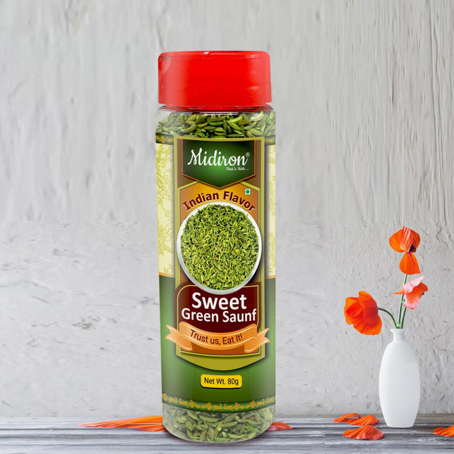 Sweet Green Saunf - Traditional Indian Mukhwas for Digestion, Fresh Breath & After-Meal Refreshment - Midiron